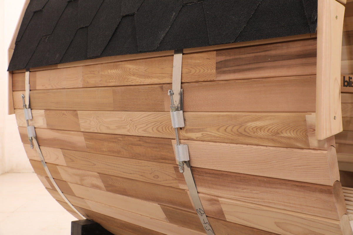 Blisspod | Prague | Canadian Red Cedar Outdoor Steam Barell Sauna | 2-4 / 4-6 persons with Full Glass Back & 2 front Porch seats