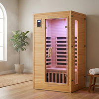 2024 Upgrade 1 to 2 Person Infrared Sauna, Low EMF Infrared Sauna for Home, Indoor Sauna Room, Hemlock Wooden Far Infrared Sauna, Dry Sauna with Bluetooth Speakers, LED Reading and Chromotherapy Lamp — Studio Shot