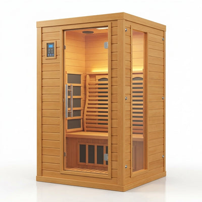 Infrared Sauna Built for Home Relaxation, 2 Person Capacity, Low EMF Carbon Heaters, Hemlock Wood Construction