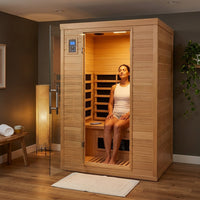 2024 Upgrade 1 to 2 Person Infrared Sauna, Low EMF Infrared Sauna for Home, Indoor Sauna Room, Hemlock Wooden Far Infrared Sauna, Dry Sauna with Bluetooth Speakers, LED Reading and Chromotherapy Lamp — Lifestyle