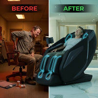 4D Massage Chair: Full Body Zero Gravity Massage Chair Full Body SL Track Chair Massage Black — Before & After
