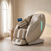 4D Massage Chair Full Body Zero Gravity Heated Recliner with Body Scan, 55" Sl-Track & Stretch, 40 Airbags - Shiatsu, Knead, Foot Rollers, Voice & APP Control, 15 Auto Modes & 9 Techniques (Beige) — Studio Shot