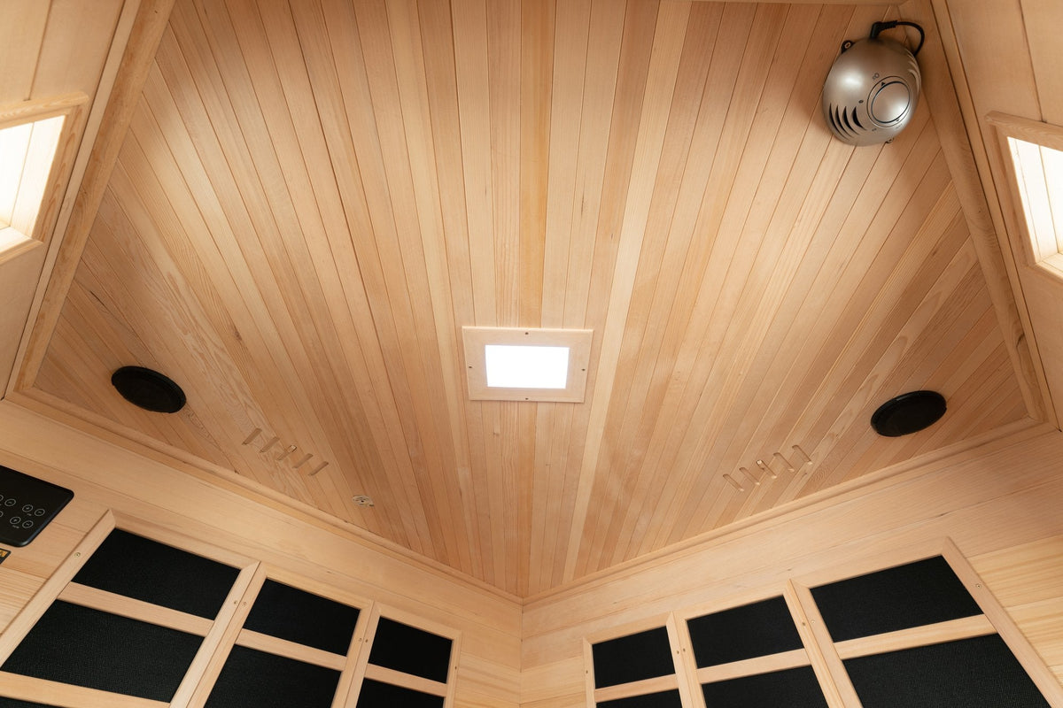 Blisspod | Vienna | Corner Spacious Far Infrared Sauna | Canadian Hemlock Wood | Ultra Low EMF | 12 Heaters | 4-5 Persons