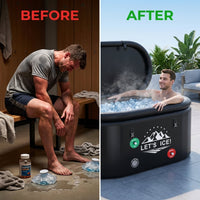 Inflatable Ice Bath Tub for Athletes – 216-Gallon Cold Plunge Tub with Insulated Lid, Full-Body Stretch Design, Insulated & Water Chiller Compatible, Portable for Indoor & Outdoor Recovery — Before & After