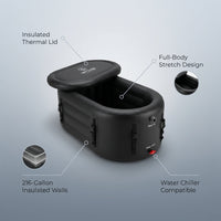 Inflatable Ice Bath Tub for Athletes – 216-Gallon Cold Plunge Tub with Insulated Lid, Full-Body Stretch Design, Insulated & Water Chiller Compatible, Portable for Indoor & Outdoor Recovery — infographic