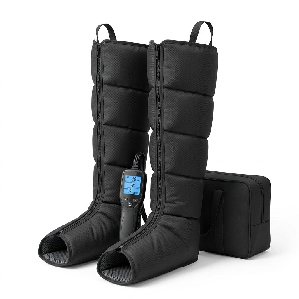 Leg Compression Massager,Professional Full Leg Sequential Pressure Boots, Air Compression Recovery System for Athletes - Circulation and Edema, RLS, Swelling, Pain Relief,9 Intensities 6 Modes — Studio Shot