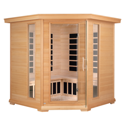 Blisspod | Vienna | Corner Spacious Far Infrared Sauna | Canadian Hemlock Wood | Ultra Low EMF | 12 Heaters | 4-5 Persons