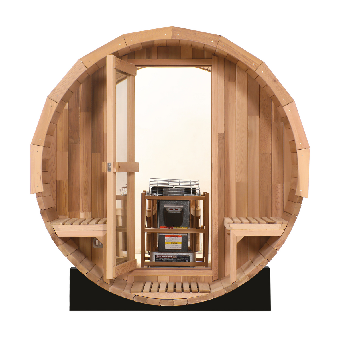 Blisspod | Prague | Canadian Red Cedar Outdoor Steam Barell Sauna | 2-4 / 4-6 persons with Full Glass Back & 2 front Porch seats