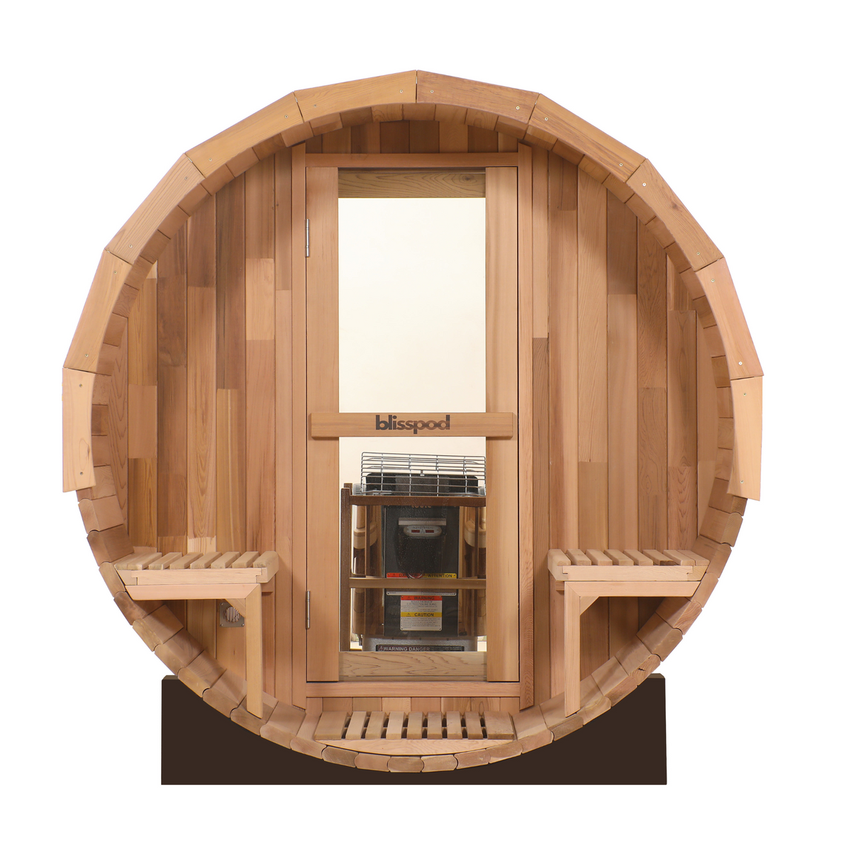 Blisspod | Prague | Canadian Red Cedar Outdoor Steam Barell Sauna | 2-4 / 4-6 persons with Full Glass Back & 2 front Porch seats