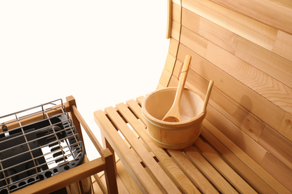 Blisspod | Prague | Canadian Red Cedar Outdoor Steam Barell Sauna | 2-4 / 4-6 persons with Full Glass Back & 2 front Porch seats