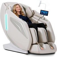 4D Massage Chair Full Body Zero Gravity Heated Recliner with Body Scan, 55" Sl-Track & Stretch, 40 Airbags - Shiatsu, Knead, Foot Rollers, Voice & APP Control, 15 Auto Modes & 9 Techniques (Beige)
